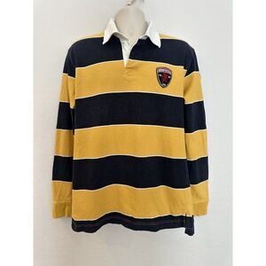Men's Aeropostale Shirt Navy Yellow Polo Jersey L Y2K Rugby Patch Retro Preppy